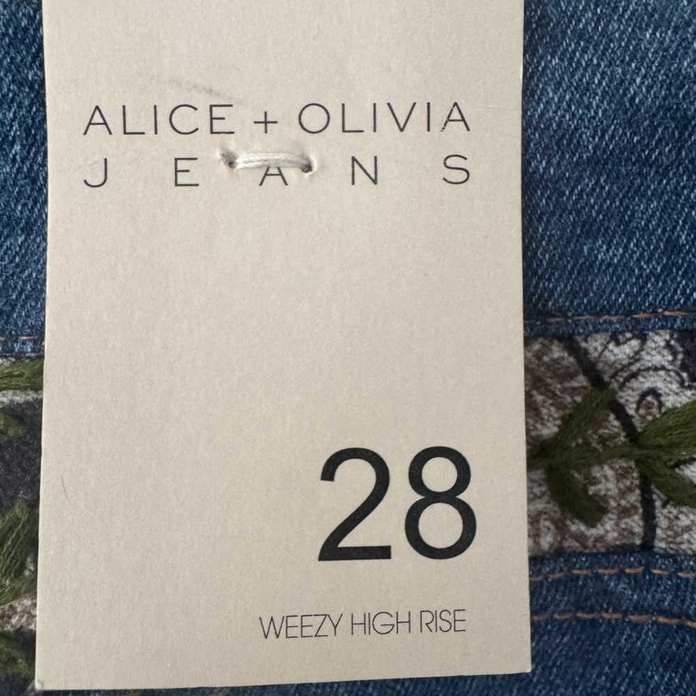 Alice + Olivia Blue and Green High Rise Jeans NWT